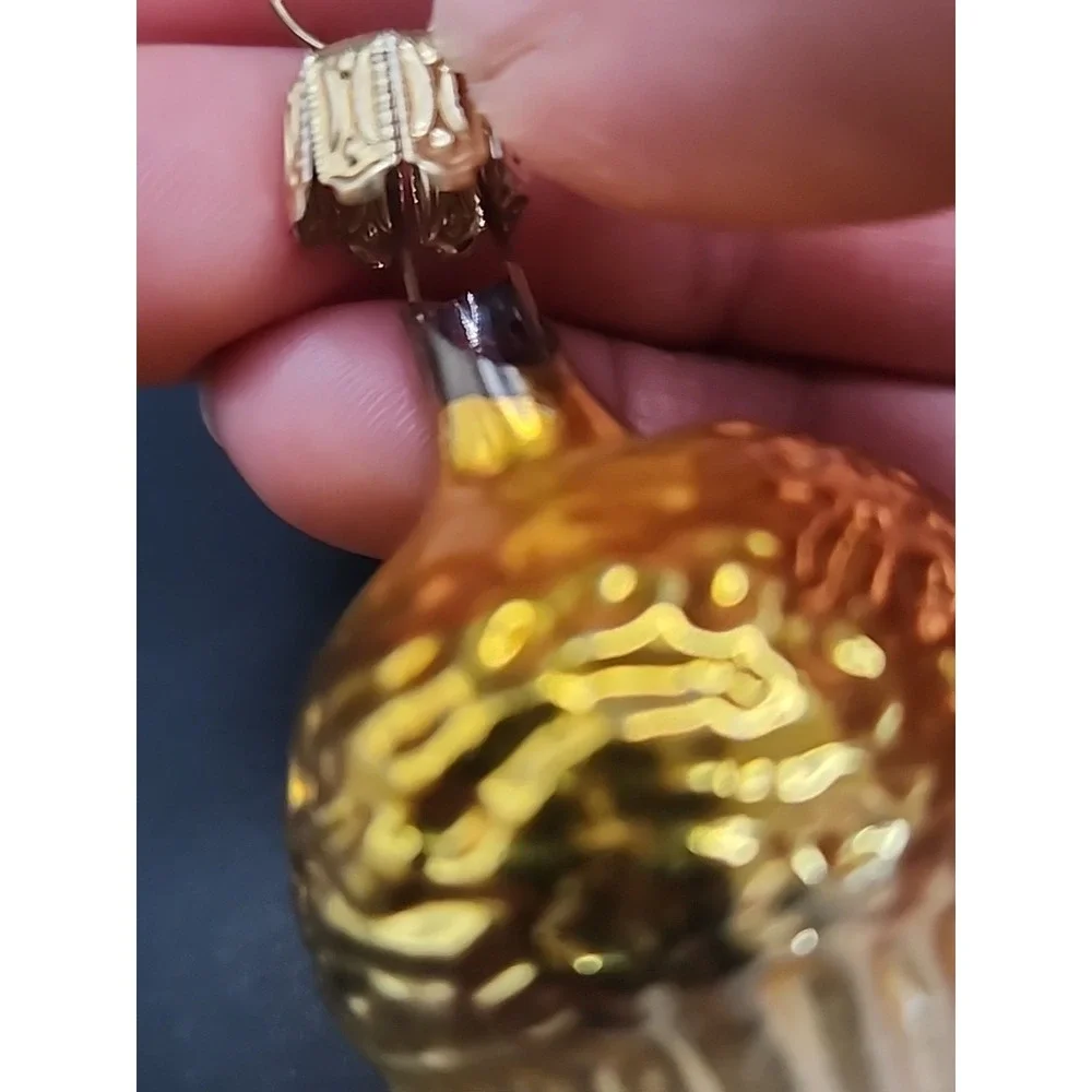 Vintage Acorn Goldtoned Textured‎ Hand Blown Glass German Christmas Ornament